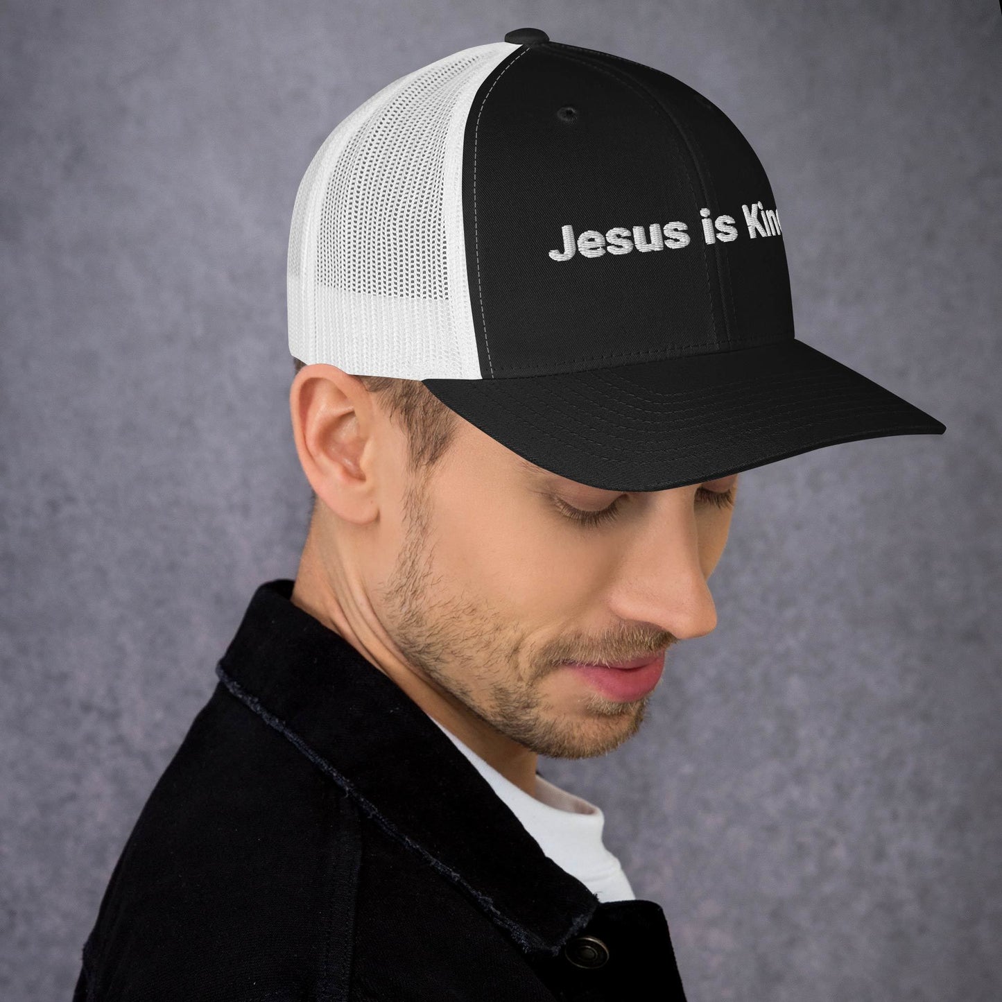 "Stylish trucker cap with bold designs for making a statement."