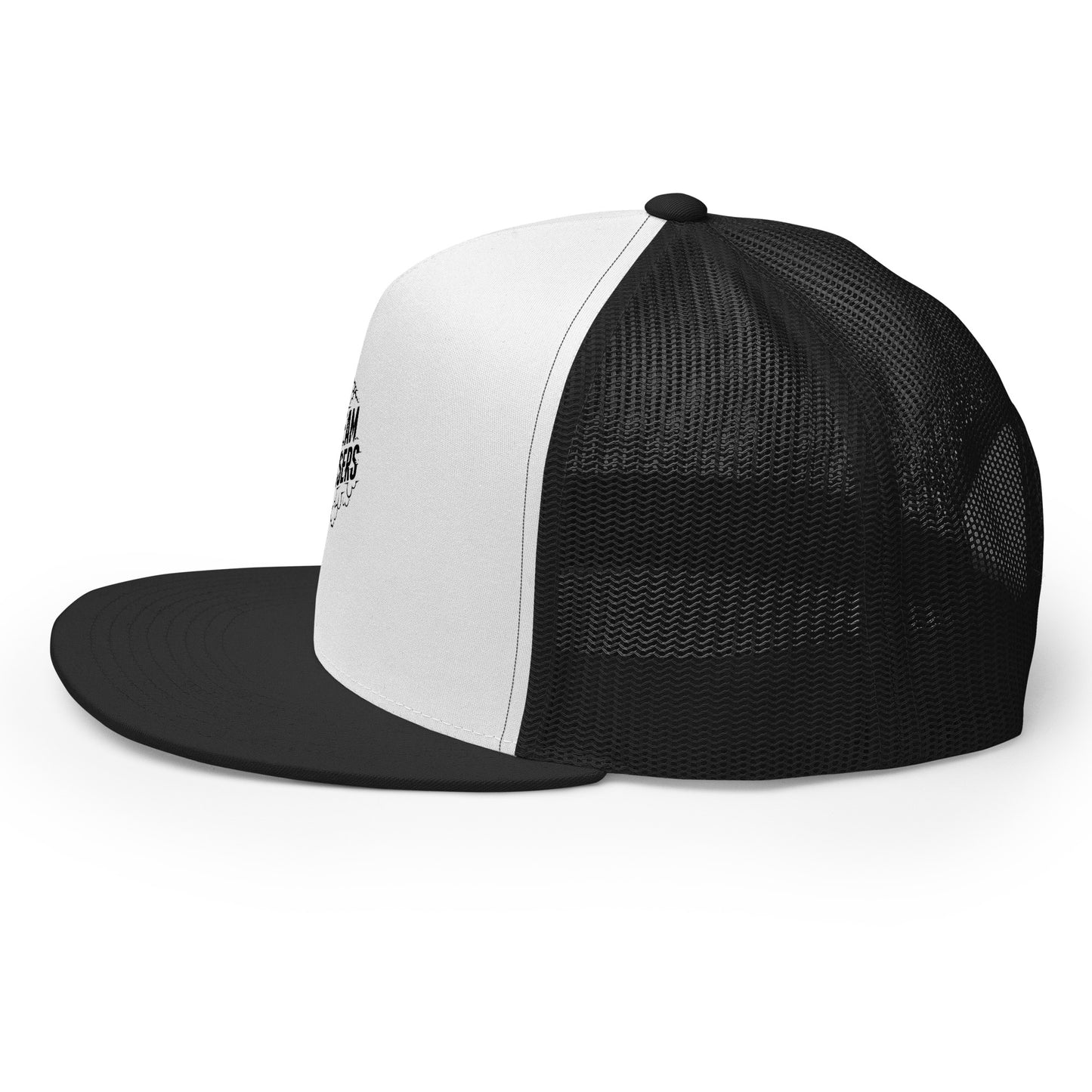 A trendy trucker cap featuring a bold and striking front logo.