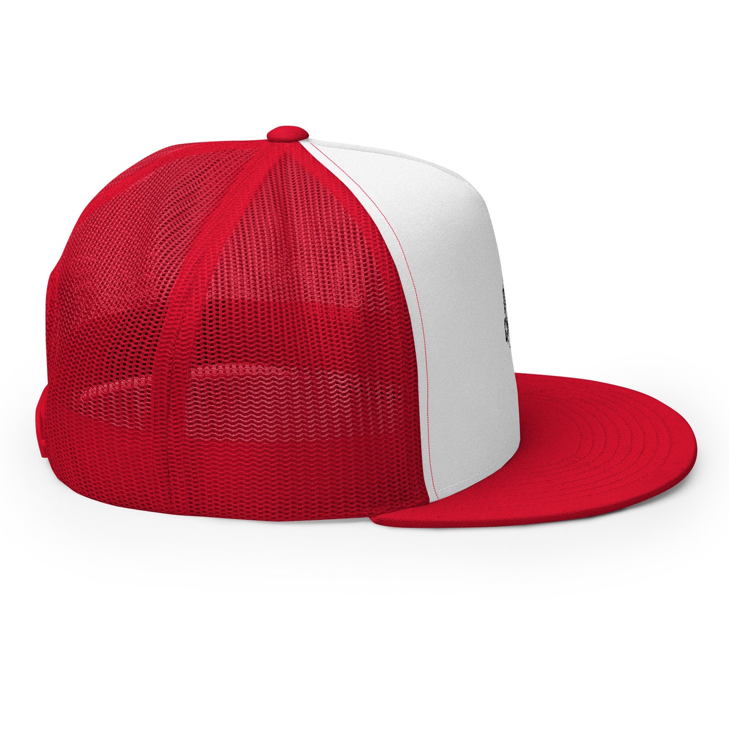 A stylish trucker cap featuring a bold, eye-catching pattern.
