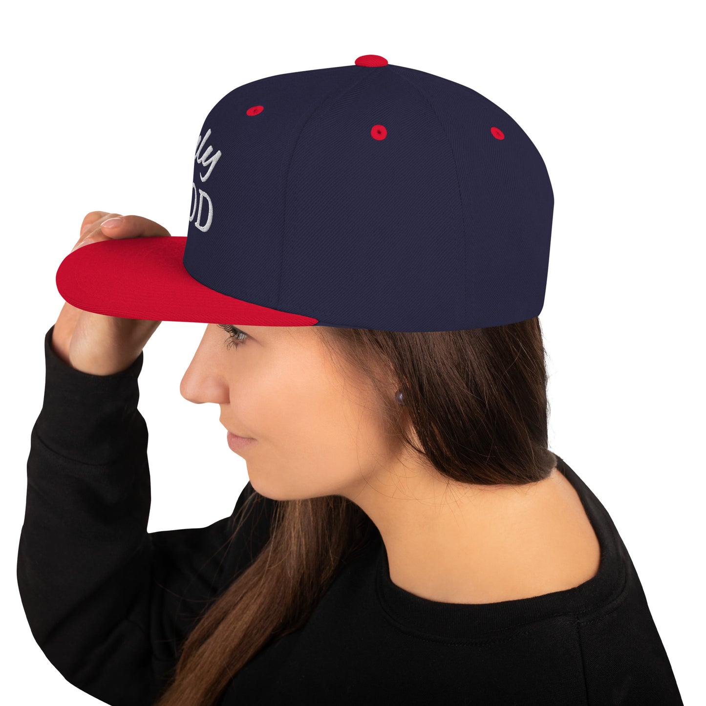 "Boldly designed snapback cap with clean lines and durable material."