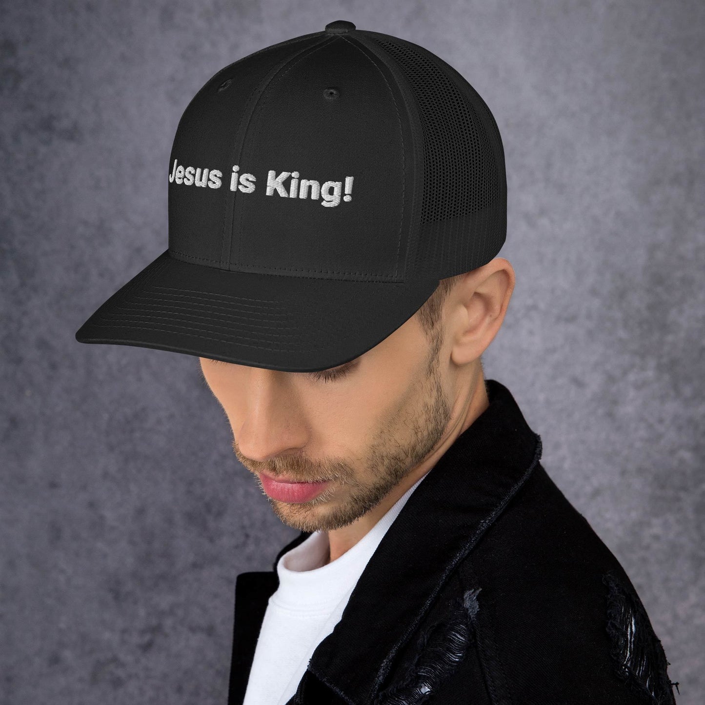 Trendy trucker cap featuring a structured design and modern streetwear appeal.