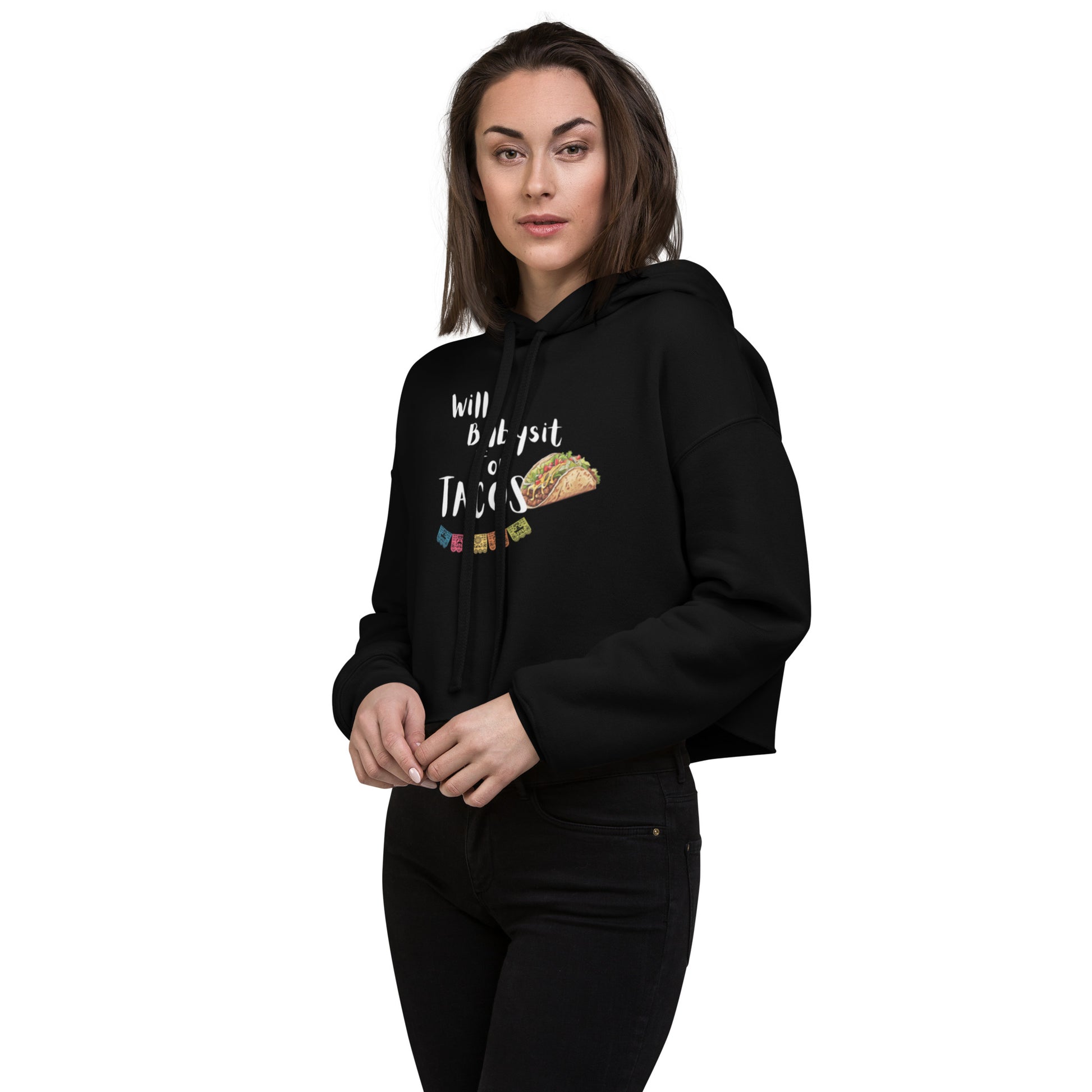 A sleek and stylish crop hoodie perfect for casual outfits.

